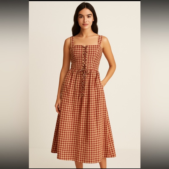 Cider Dresses & Skirts - Drop waist smock Cider Red and White Sundress Sleeveless Midi